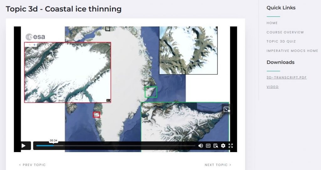 A screenshot from one of the videos which make up the ESA (European Space Agency) course "The Frozen Frontier: Monitoring the Greenland Ice Sheet from Space"